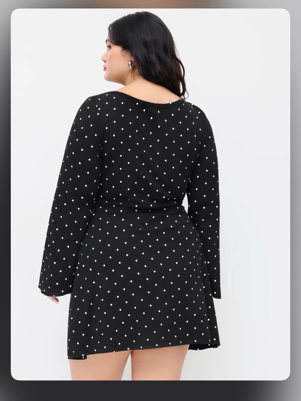 COTTON-BLEND BOAT NECK POLKA DOT RUCHED BELL SLEEVE MINI DRESS CURVE & PLUS 1XL - Picture 2 of 7